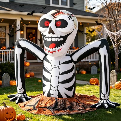 5 FT Halloween Inflatable Skeleton Rising from Ground with LED Lights - Half Skeleton Version