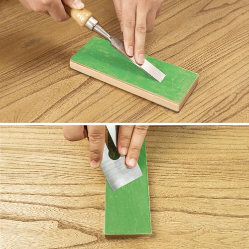 Leather Strop Kit with Green Honing Compound & Angle Guide - 8x3 Inches - Variation of Leather Strop with Compound