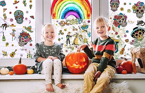 Halloween Day of the Dead Sugar Skull Flower Window Stickers - Skull Variation