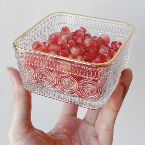 Mini Glass Candy Dish Set - Vintage Sunflower Embossed, Gold Rim, 9 OZ, 2 Pack