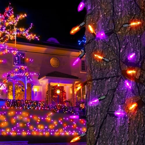 Halloween Battery String Lights 2 Pack - Orange & Purple 50 LED Mini Lights, 17ft