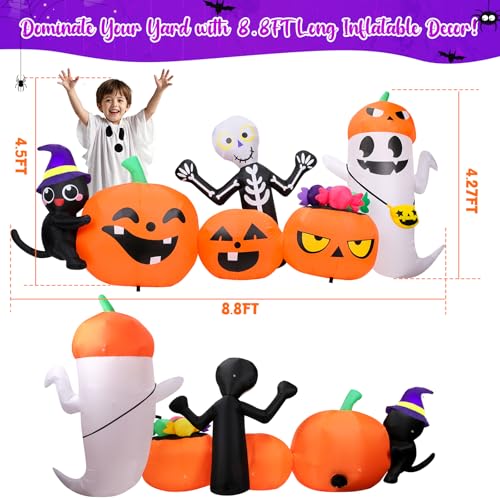 Halloween Inflatable Yard Decor - 8.8 FT Outdoor Blow-Ups with Treat Bag & Crew - Pumpkin Variation