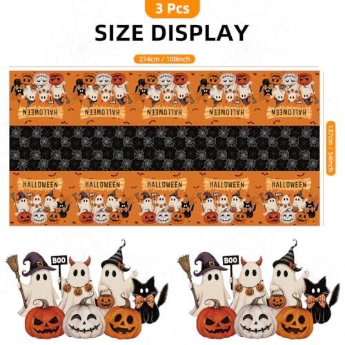Halloween Ghost Plastic Tablecloth Set - Trick or Treat Ghost Pumpkin Black Cat Orange Black Variation