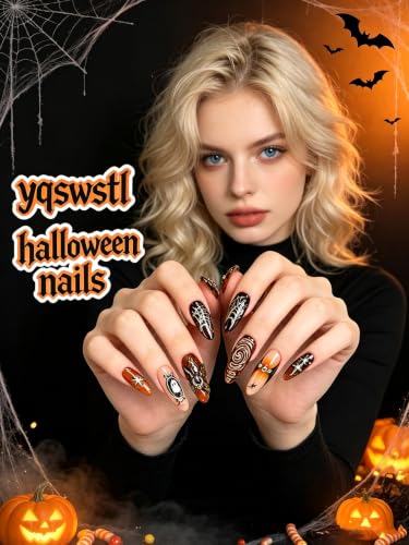 Halloween Fake Nails Set - Medium Almond Press On Nails with Multicolor Variation 52