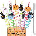 Reusable Halloween Party Straws with Spooky Charms - 24 Pack