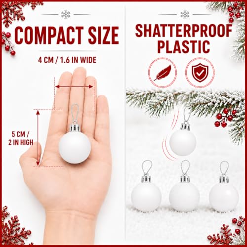 White Christmas Tree Ornaments Set - 24 Small 1.57 Inch Holiday Decorations