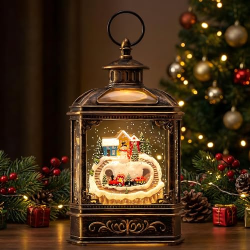10.1'' Snowman & Train Snow Globe Lantern with Music & Glitter - Christmas Decor & Gift