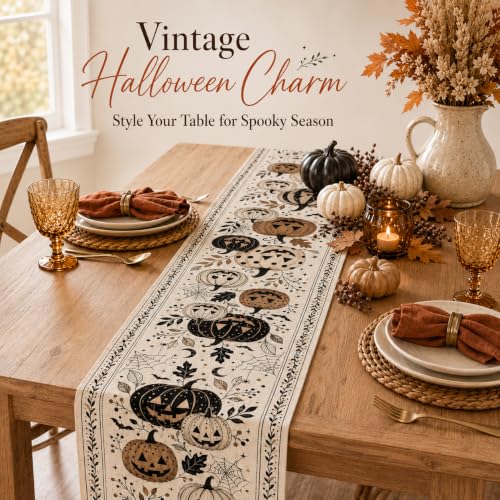 Rustic Pumpkin Halloween Table Runner - 13x72 Inches for Party & Dining