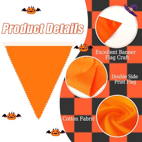 Halloween Pennant Banner Decorations Set - Orange Black White, 28ft, 30 Flags