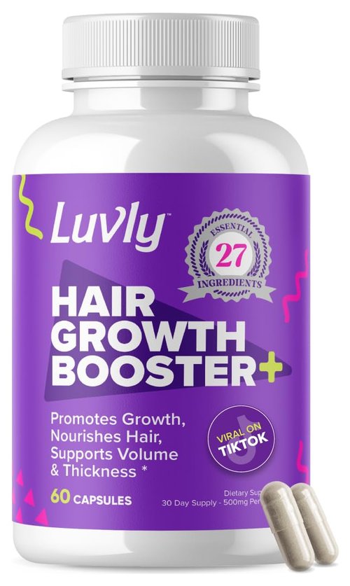 Luvly Hair Growth Booster+ Natural Hair Growth Vitamins for Women with Thinning Hair - Biotin & Vitamin Supplements with Plant Based Complex for Thickening, Longer, Stronger Hair Skin Nails - Non-GMO