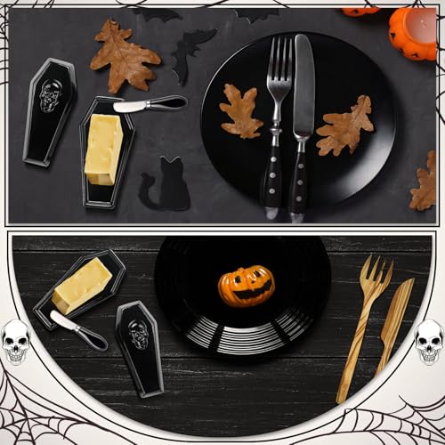 Gothic Skull Coffin Butter Dish with Lid - Flat Variant, Halloween Kitchen Decor