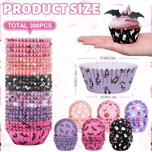 Halloween Cupcake Liners Set - 300 Pack Spooky Pumpkin Ghost Bat Party Decor