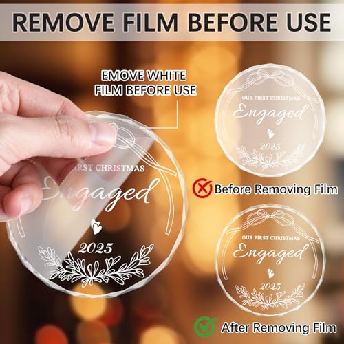 Engaged 2025 Christmas Ornament - Our First Engagement Gift for Couples Her White Acrylic