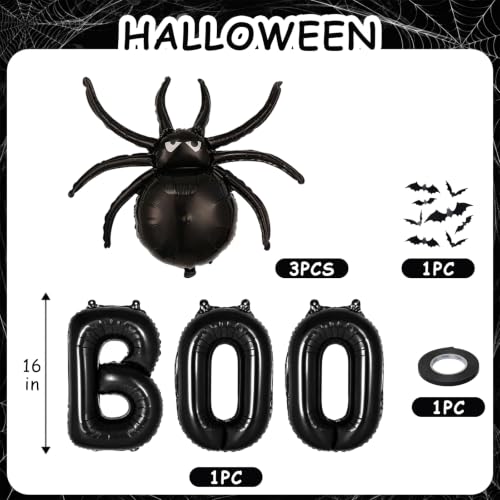 Black Halloween BOO Spider Foil Balloons Set for Party Decorations