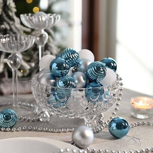 Light Blue Silver Christmas Tree Ball Ornaments Set - 24 Pcs 1.57" - Valery Madelyn