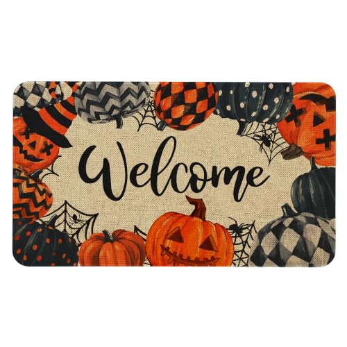 Halloween Pumpkin Welcome Door Mat 30x17 Inch - Non-Slip Indoor Outdoor Rug - Variation of Halloween-02