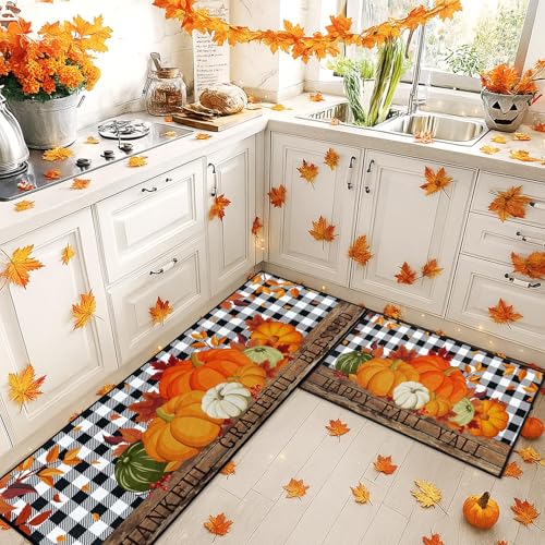 ArtSocket Fall Kitchen Rugs Set of 2 Non-Slip Washable Mats - Fall 3