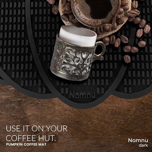 Pumpkin Shaped Coffee Bar Mat - Gothic Halloween Black Rubber Drink Coaster