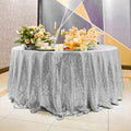 Silver Sequin Round Tablecloth - 132 Inch Glitter Cover for Weddings & Events