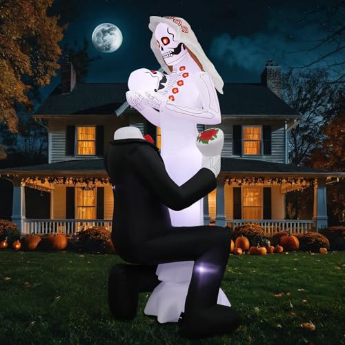 8Ft Tall Skeleton Couple Halloween Inflatable with LED Lights Outdoor Yard Decor