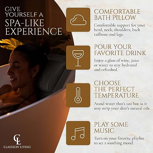 Luxury Bath Pillow for Tub - Thick and Comfortable Bathtub Pillow Support for Head and Neck and Back - Washable Quick-Drying Bath Pillows - Bath Cushion for Home Spa - Fits Any Bathtub - Cold Gray