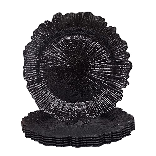 Black Charger Plates Set of 6 - Reef Design, 13-Inch Dinnerware Accessories