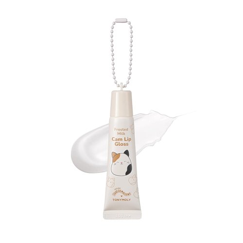 TONYMOLY Cam the Cat Keychain Lip Gloss - Hydrating Frosted Milk Sheer Tint with Coconut Oil | Travel-Friendly 11ml