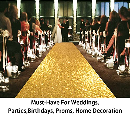 Wedding Aisle Runner 4ft x 30ft Gold Sequin Fabric for Beach & Church Ceremony - ShinyBeauty