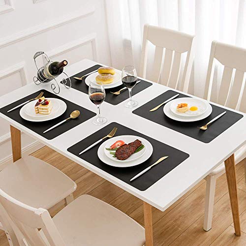 Black Faux Leather Placemats Set of 8 - Modern Dining Table Protectors