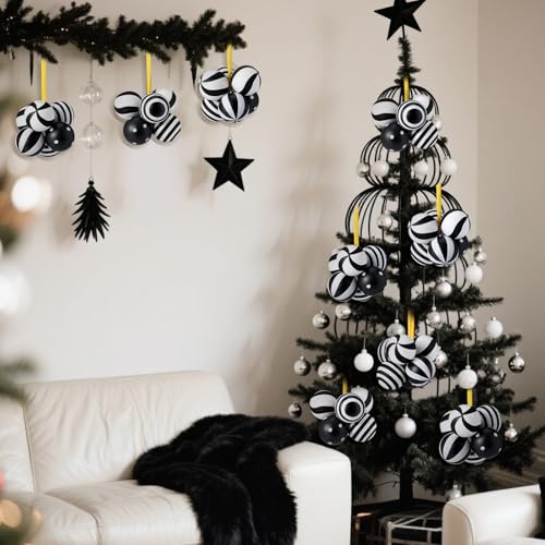 Black and White Christmas Ball Ornaments Set - 24 Pcs, Shatterproof, Classic Style