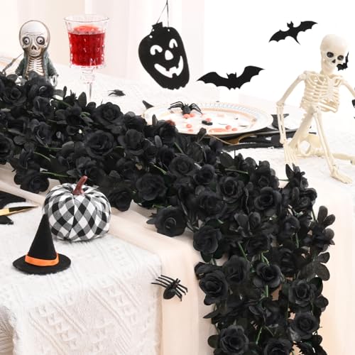 Black 12Pcs 8.2Ft Artificial Rose Vine Garland for Wedding & Home Decor