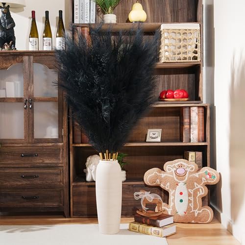 8pcs Faux Black Pampas Grass Stems - 55 Inches Tall, Ultra-Fluffy, No Assembly