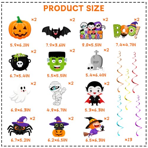 Halloween Hanging Decorations 26 Pack - Ghost, Pumpkin, Bat, Wreath & Spooky Swirls