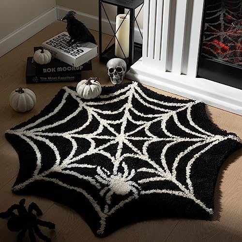 Ashler Halloween Spiderweb Bathroom Rug - Black Round 35.5x35.5in Non-Slip Gothic Decor