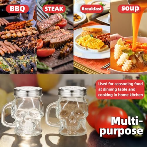 Clear 4-Piece 3D Skull Glass Spice Bottle Set with Stainless Steel Lid