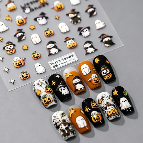 Halloween Nail Stickers 5D Embossed Ghost Pumpkin Nail Art Decals Style-6