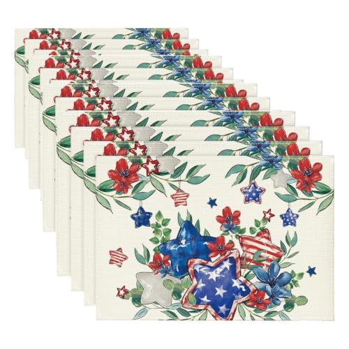 Patriotic American Flag 4th of July Placemat Set - 12x18 Inch Rectangular, Pack of 4, Memorial Day Table Decor