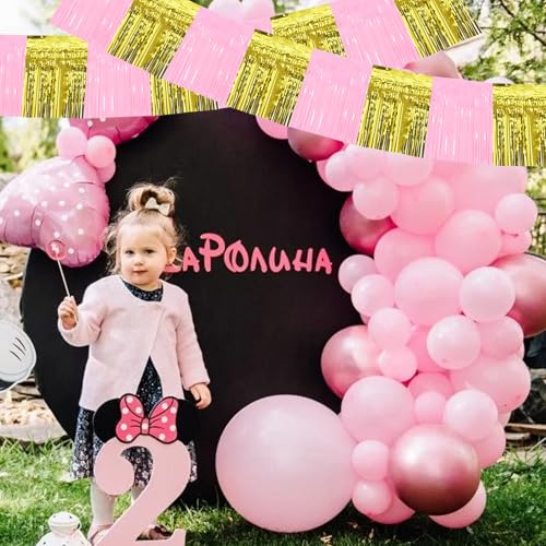 Macaron Pink Gold Fringe Garland Banner 30ft Party Streamers - 3 Pack