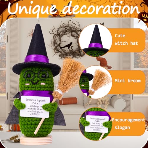 Halloween Emotional Support Cucumber Doll with Witch Hat - Knitted Crochet Toy, Gift for Kids & Adults - A9-Bear Variation