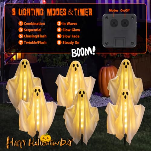Halloween Ghost Lights Outdoor Solar Set 3 Pack Warm White Ghost Decor - Flexible Arms
