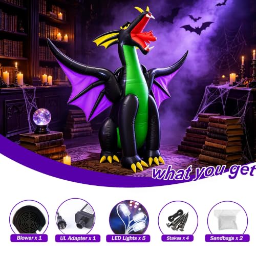 9Ft Halloween Inflatable Fire & Ice Dragon Decoration with LED Lights