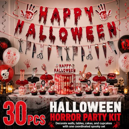 Halloween Horror Party Decorations Kit - Bloody & Creepy Theme, 30 Pieces