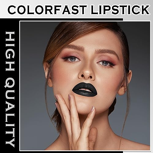 Black Matte Lipstick & Lip Liner Set - Bold, Long-Lasting Waterproof Lip Makeup - Variation: Black