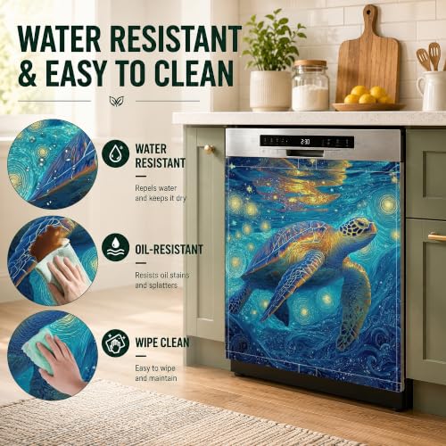 Starry Sky Turtle Dishwasher Magnet Cover 23x26 Inch Waterproof Kitchen Decor