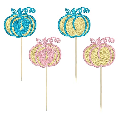 Blue Pink Pumpkin Cupcake Toppers 24Pcs Baby Shower Halloween Birthday Decor - Variation of F