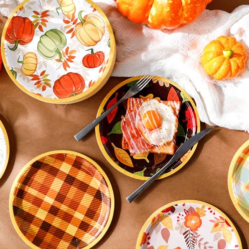 Uiifan 120 Pcs Fall Pumpkin and Maple Leaf Disposable Paper Plates - 7 Inch Thanksgiving & Autumn Harvest Dinnerware Set - Variation of THIS listing