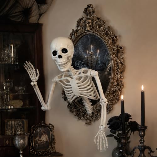 Halloween Haunted Skeleton Mirror Decor - Spooky Gothic Tabletop Prop