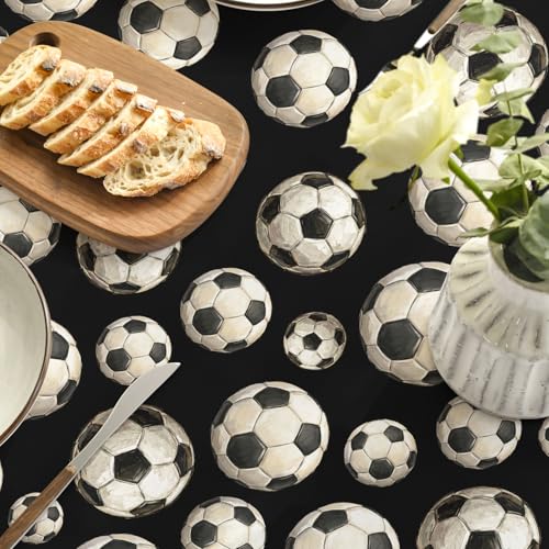 Soccer World Cup Tablecloth 60x84 Inch Rectangular Black - Football Theme Decor