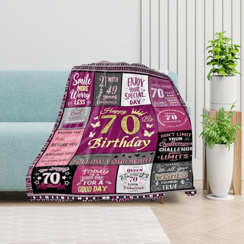 Boho 70th Birthday Throw Blanket - 50x60 Inches for Women, Happy 70th Gift Idea