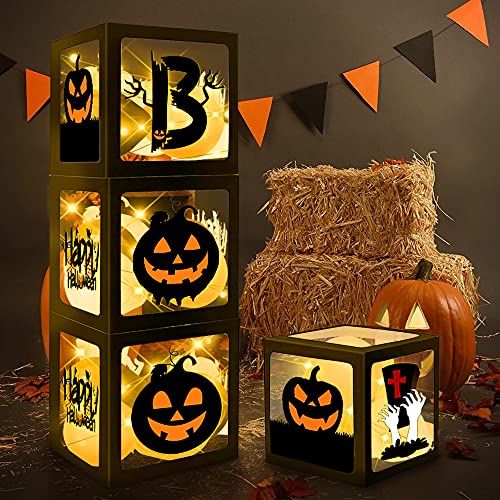 Halloween Party Decorations Balloons & Light Box Set - 4 LED String Lights, Pumpkins & Ghosts